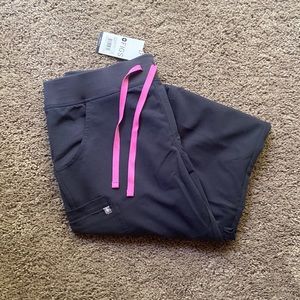 Figs Women's Pants in Black with Pink Drawstrings